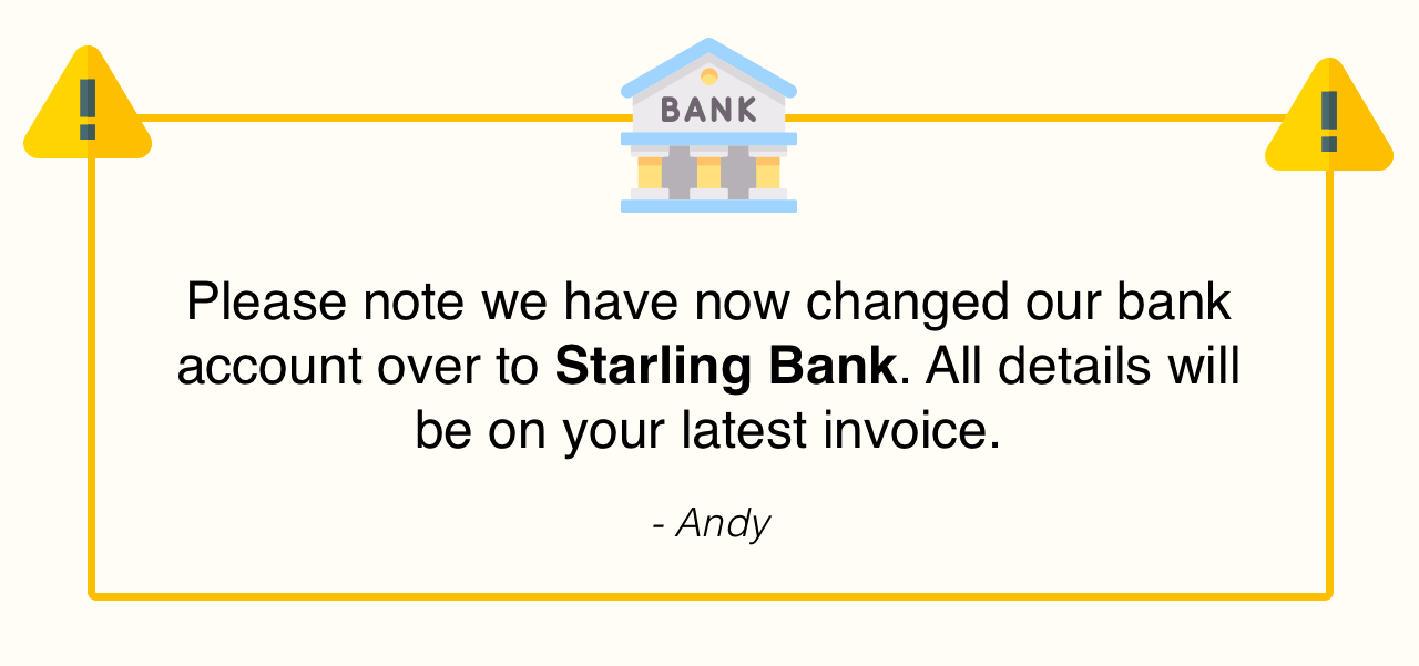 Image notifying change to Starling Bank