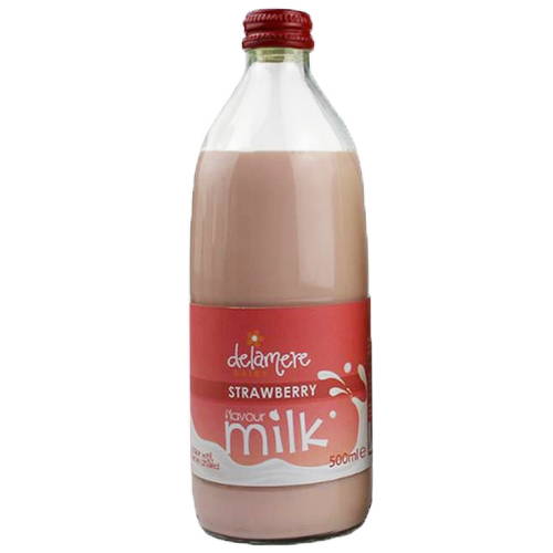 Delamere Sterilised Flavoured Milk Strawberry (500ml) Glass Bottle